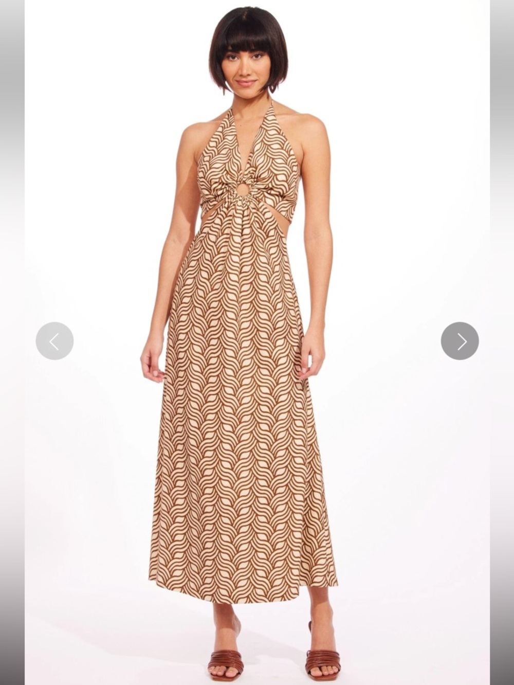 Beige Brown Halter Maxi Dress Ring Detail Eva Franco Halley Dress - Montenegro 2